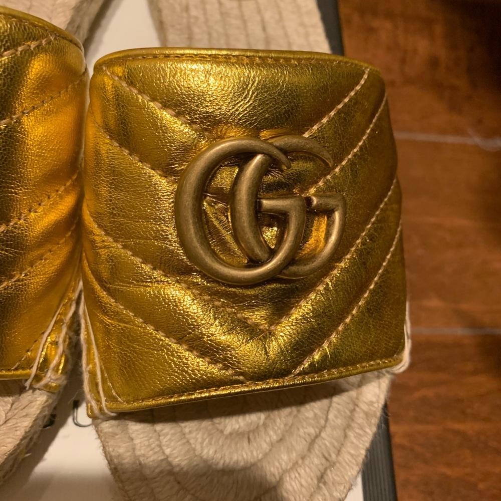 Gucci leather G G gold espadrille sandals